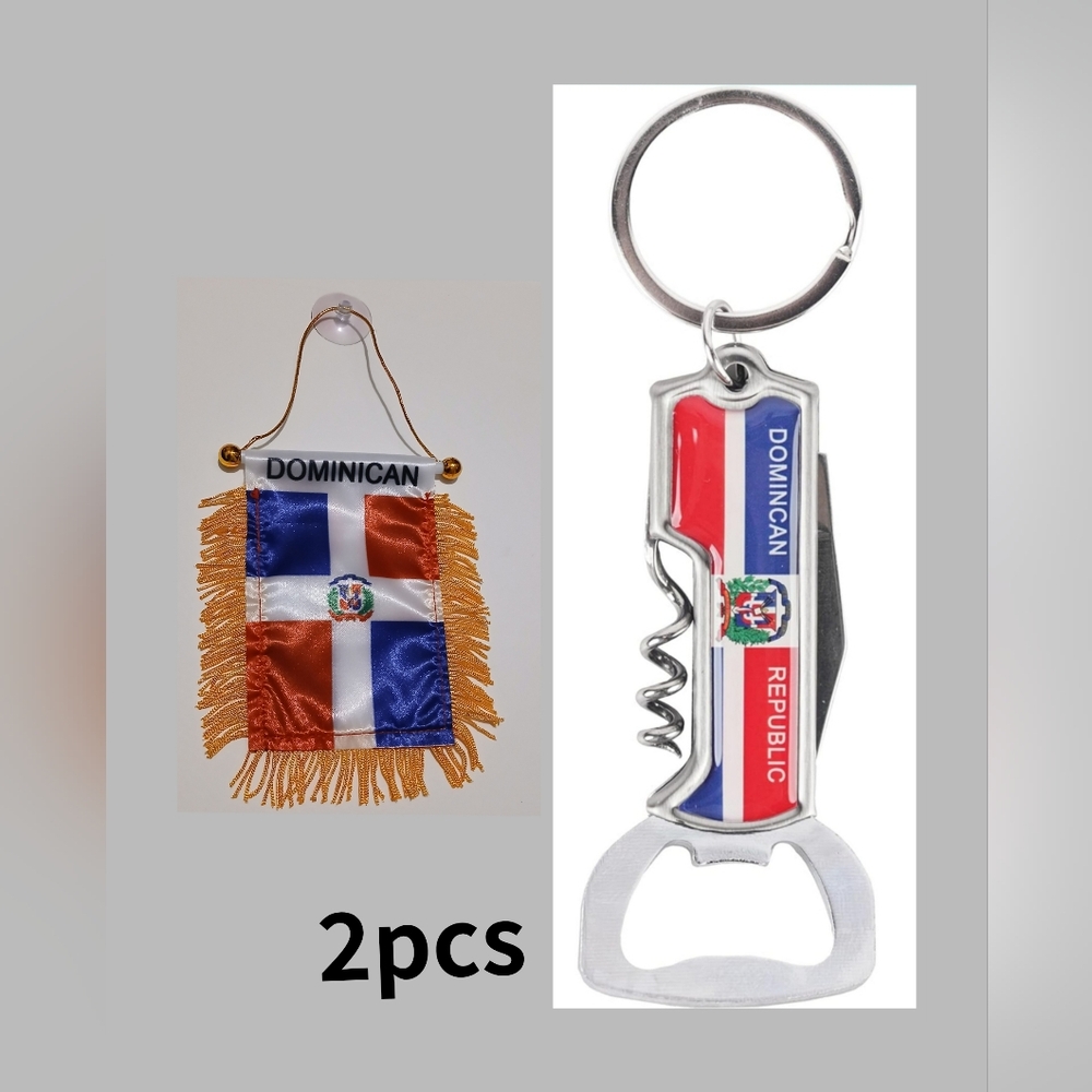 DOMINICAN REPUBLIC MINI BANNER FLAG 4x6 GREAT FOR CAR  HANGING & Keyring 2 Pcs
